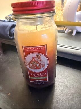 Tuscany Candle North Pole Bakery Jar Candle - Orange & Brown Used Once Get Smell